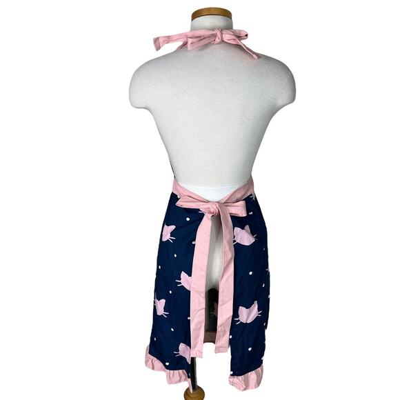 Pantry Cats Coffee Right Meow Pinafore Full Apron Navy Blue Pink OS One Size - Picture 2 of 5